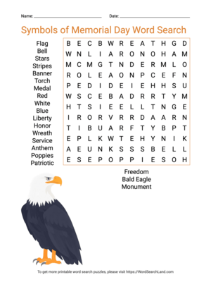 Printable Symbols of Memorial Day Word Search (PDF & PNG)