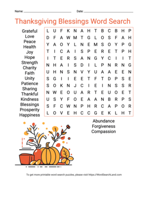 Printable Thanksgiving Blessings Word Search (PDF & PNG)