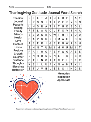 Printable Thanksgiving Gratitude Journal Word Search (PDF & PNG)