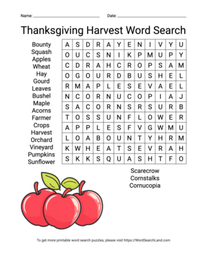 Printable Thanksgiving Harvest Word Search (PDF & PNG)