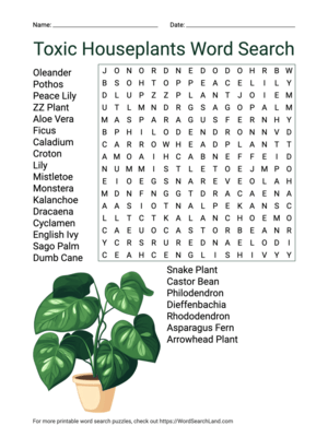 Printable Toxic Houseplants Word Search (PDF & PNG)