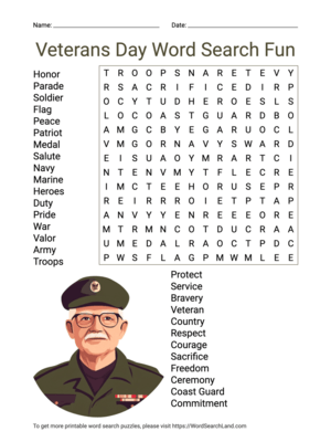 Printable Veterans Day Word Search Fun (PDF & PNG)