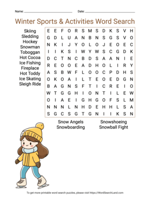 Printable Winter Sports & Activities Word Search (PDF & PNG)