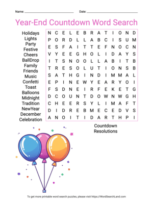 Printable Year-End Countdown Word Search (PDF & PNG)