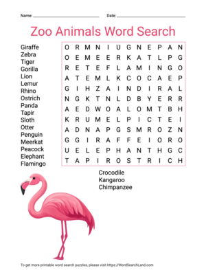 Printable Zoo Animals Word Search (PDF & PNG)