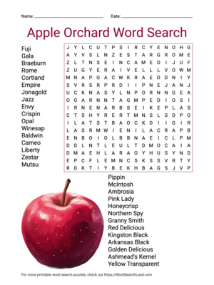 Printable Apple Orchard Word Search (PDF & PNG)