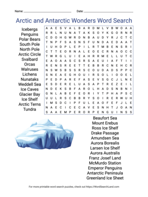 Printable Arctic and Antarctic Wonders Word Search (PDF & PNG)