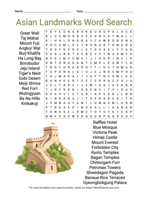 Printable Asian Landmarks Word Search (PDF & PNG)