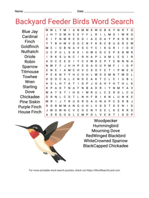 Printable Backyard Feeder Birds Word Search (PDF & PNG)