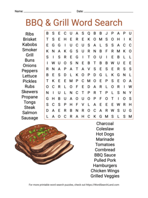 Printable BBQ & Grill Word Search (PDF & PNG)