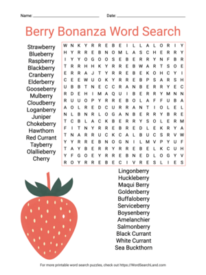 Printable Berry Bonanza Word Search (PDF & PNG)