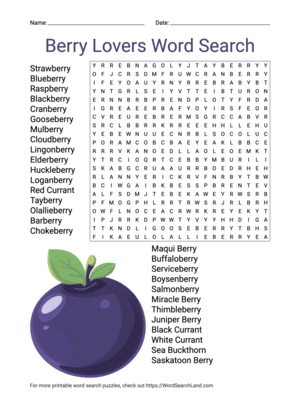 Printable Berry Lovers Word Search (PDF & PNG)