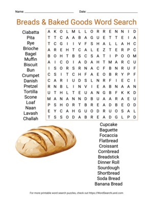 Printable Breads & Baked Goods Word Search (PDF & PNG)