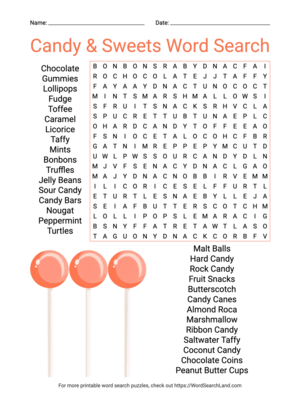 Printable Candy & Sweets Word Search (PDF & PNG)