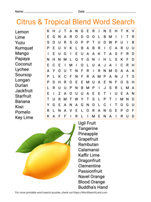 Printable Citrus & Tropical Blend Word Search (PDF & PNG)