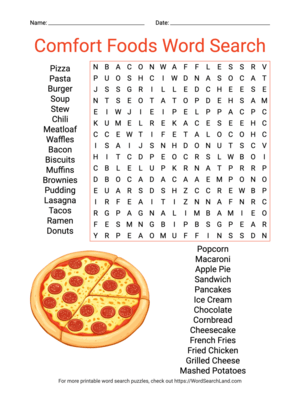 Printable Comfort Foods Word Search (PDF & PNG)