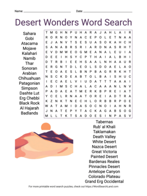 Printable Desert Wonders Word Search (PDF & PNG)