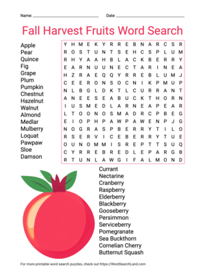 Printable Fall Harvest Fruits Word Search (PDF & PNG)