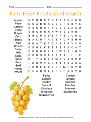 Printable Farm Fresh Foods Word Search (PDF & PNG)