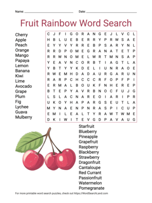 Printable Fruit Rainbow Word Search (PDF & PNG)