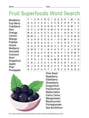 Printable Fruit Superfoods Word Search (PDF & PNG)