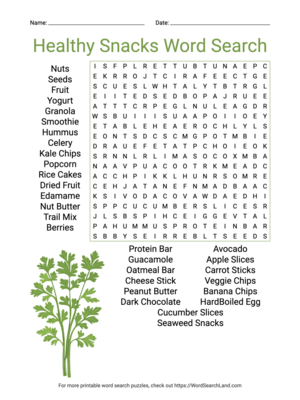 Printable Healthy Snacks Word Search (PDF & PNG)