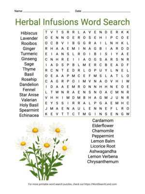 Printable Herbal Infusions Word Search (PDF & PNG)