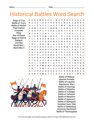 Printable Historical Battles Word Search (PDF & PNG)