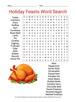 Printable Holiday Feasts Word Search (PDF & PNG)