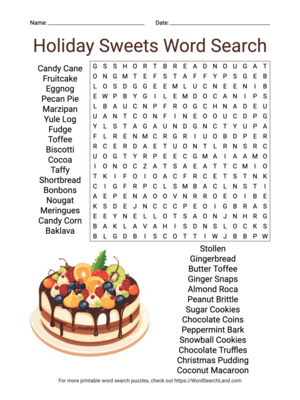 Printable Holiday Sweets Word Search (PDF & PNG)