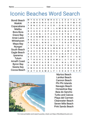 Printable Iconic Beaches Word Search (PDF & PNG)