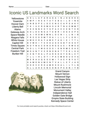 Printable Iconic US Landmarks Word Search (PDF & PNG)