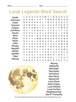 Printable Lunar Legends Word Search (PDF & PNG)