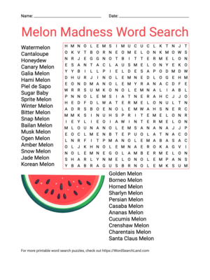 Printable Melon Madness Word Search (PDF & PNG)