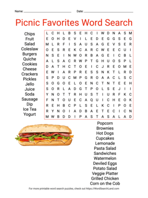 Printable Picnic Favorites Word Search (PDF & PNG)