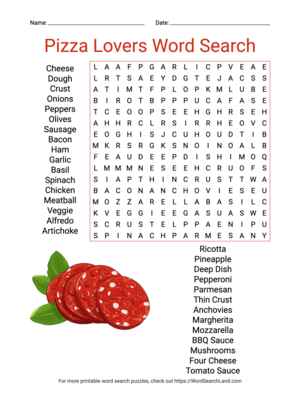 Printable Pizza Lovers Word Search (PDF & PNG)