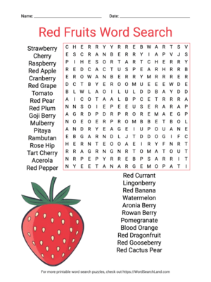 Printable Red Fruits Word Search (PDF & PNG)