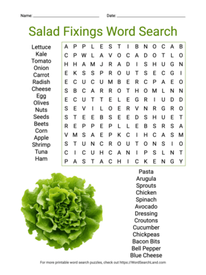 Printable Salad Fixings Word Search (PDF & PNG)