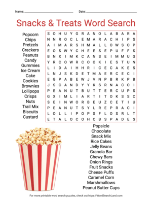 Printable Snacks & Treats Word Search (PDF & PNG)