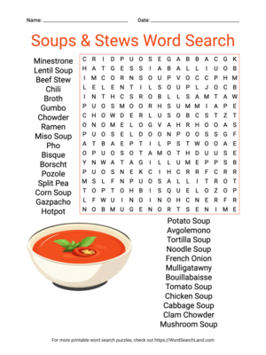 Printable Soups & Stews Word Search (PDF & PNG)