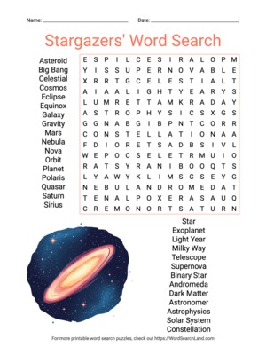 Printable Stargazers' Word Search (PDF & PNG)