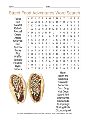 Printable Street Food Adventures Word Search (PDF & PNG)