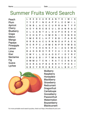 Printable Summer Fruits Word Search (PDF & PNG)