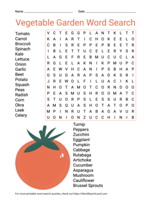 Printable Vegetable Garden Word Search (PDF & PNG)