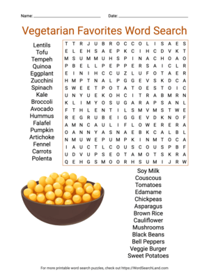 Printable Vegetarian Favorites Word Search (PDF & PNG)