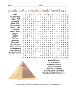 Printable Wonders of the Ancient World Word Search (PDF & PNG)