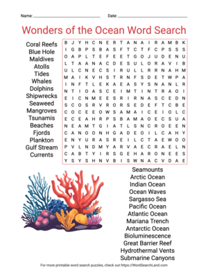 Printable Wonders of the Ocean Word Search (PDF & PNG)