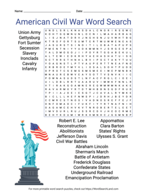 Printable American Civil War Word Search (PDF & PNG)