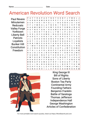 Printable American Revolution Word Search (PDF & PNG)