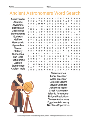 Printable Ancient Astronomers Word Search (PDF & PNG)